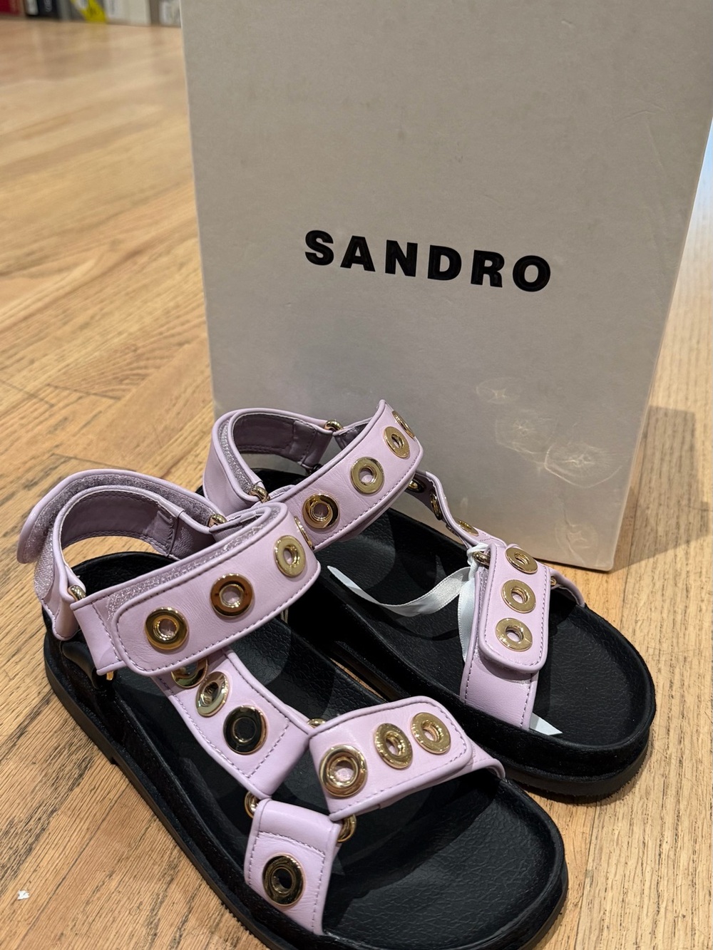 Sandro Lilac Girls Sandals with Gold Eyelet Accents